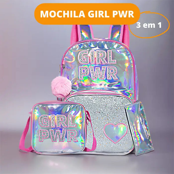 3 em 1 - Mochila Girl PWR (Mochila + Lancheira + Estojo)